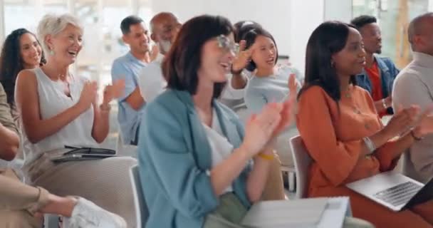 Clapping Audience People Business Meeting Workshop Seminar Staff Success Thank — Stock Video