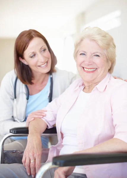 Elderly Patient Put Ease Her Caring Doctor Happy Elderly Female Stock Photo