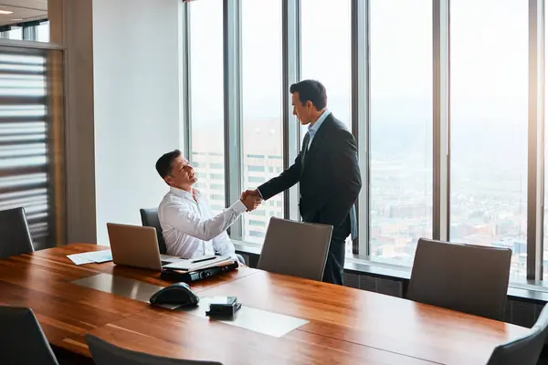 Ive Been Looking Forward Meeting You Two Businessmen Shaking Hands — Stock Photo, Image