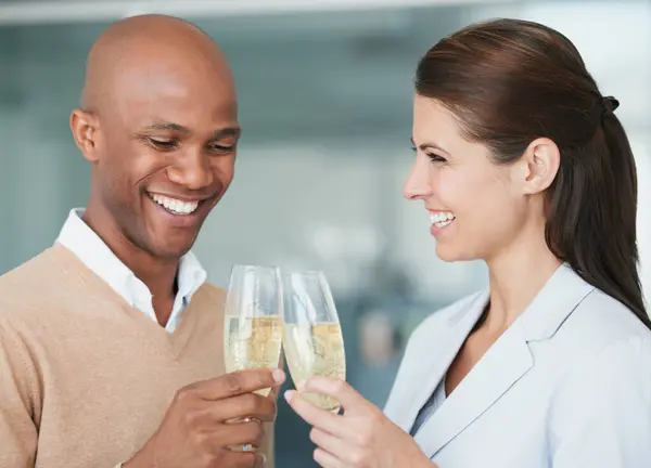 Partnership Champagne Smile Toast Cheers Success Achievement Bonus Target Happy — Stock Photo, Image
