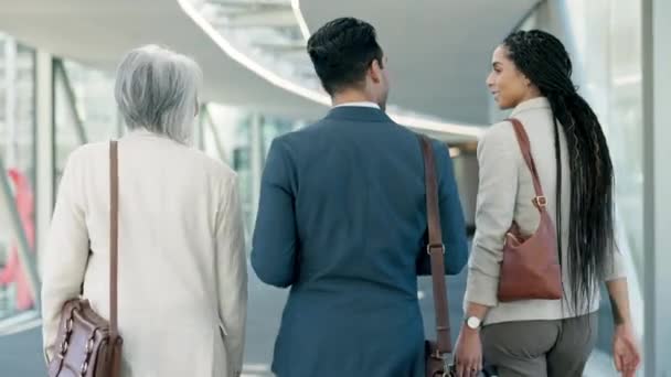 Equipe Negócios Aeroporto Volta Com Pessoal Com Mala Viagem Conferência — Vídeo de Stock