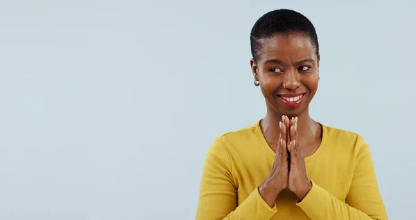 Hoop Gebed Zwarte Vrouw Studio Met Handen Bij Elkaar Voor — Stockfoto