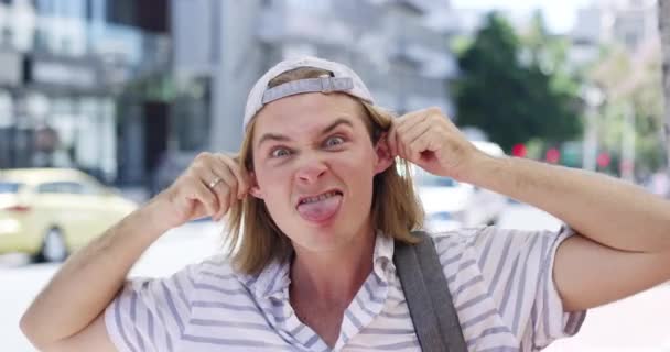 Hombre Cara Tonto Aire Libre Para Emoji Cómico Divertido Tonto — Vídeos de Stock