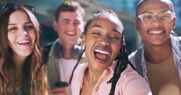Universidade Amigos Selfie Estudantes Felizes Para Mídias Sociais Postagem Line — Vídeo de Stock