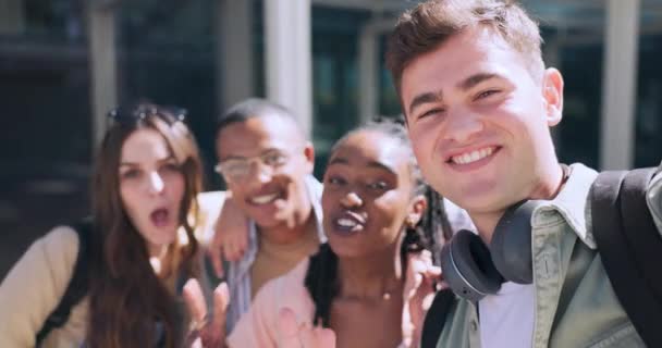 Univerzita Mírové Znamení Tvář Selfie Přátel Pro Sociální Média Line — Stock video