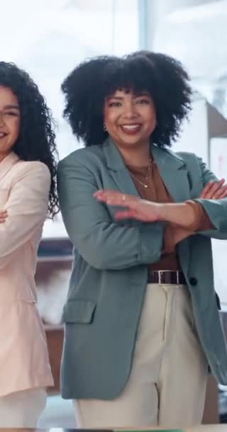 Mujer Negocios Sonrisa Brazos Cruzados Por Orgullo Confianza Feliz Por — Vídeos de Stock