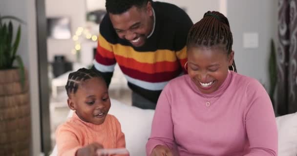Happy Black Family Cards Education Studying Teaching House Laughing Together — Stock Video