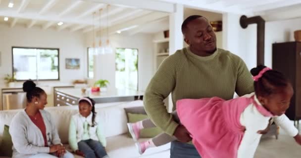 Airplane Black Family Father Playing Child Home Care Happiness Bonding — Stock Video