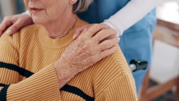 Empathie Fürsorge Und Händchenhalten Mit Einer Seniorin Rollstuhl Für Pflege — Stockvideo
