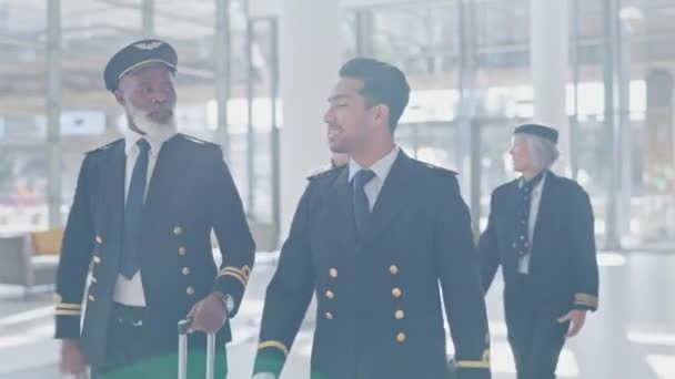 Reis Piloot Vlucht Met Mensen Luchthaven Voor Reis Vervoer Teamwork — Stockvideo