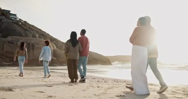 Plaj Tatil Tatilde Yürüyen Seyahat Eden Denizde Dinlenen Büyük Aile — Stok video