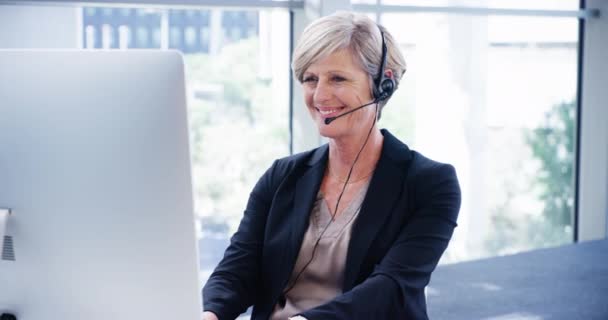 Mulher Negócios Call Center Computador Para Comunicação Atendimento Cliente Suporte — Vídeo de Stock