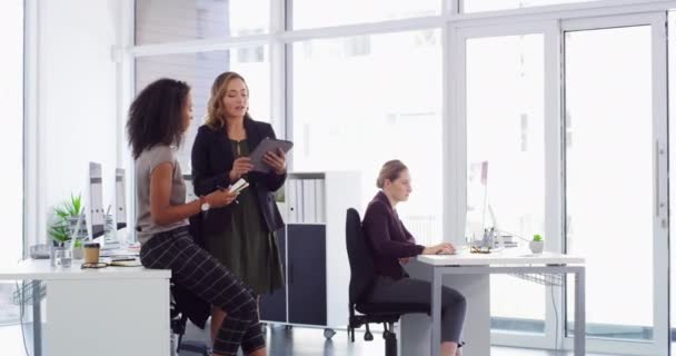 Teamwork Business Oder Frauen Die Mit Tablets Schreiben Sprechen Von — Stockvideo