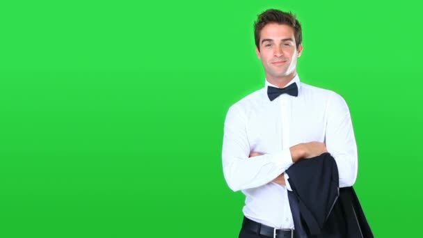 Formal Man Suit Green Screen Fashion Style Confidence Advertising Studio — Stock Video