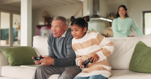 High Five Gaming Grandfather Girl Celebration Success Winning Happy Bonding — Stock Video