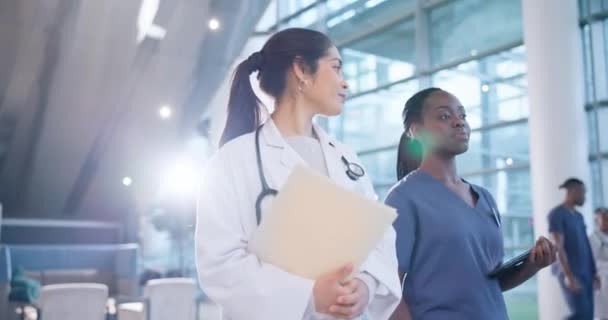 Wandelen Vrouwen Artsen Met Gezondheidszorg Praten Ondersteunen Met Advies Hulp — Stockvideo