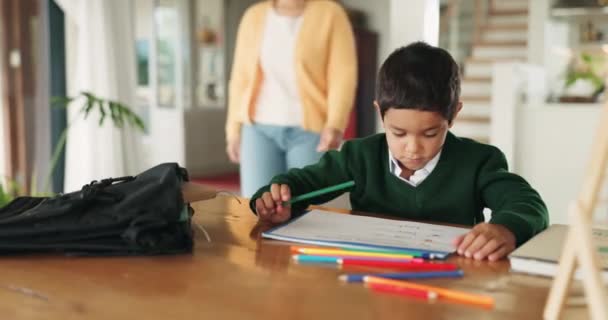Junge Bildung Und Schreiben Mit Der Mutter Hilfe Und Überprüfung — Stockvideo