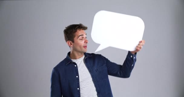 Happy Man Speech Bubble Social Media Talking Communication Feedback Portrait — Stock Video