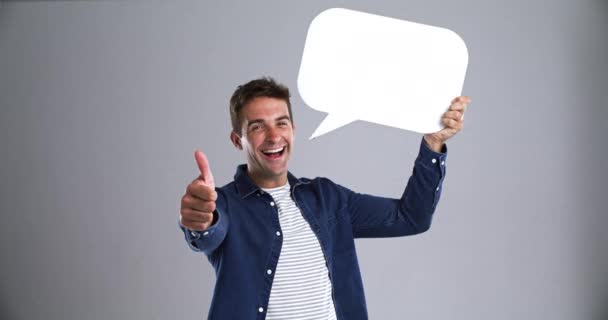 Посміхайтеся Людина Великі Пальці Вгору Мовлення Бульбашки Гаразд Соціальні Медіа — стокове відео