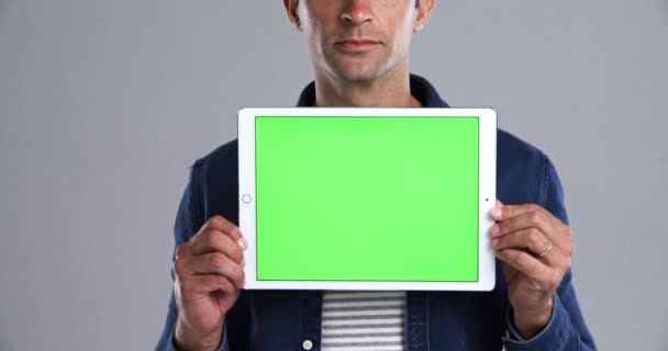 Eller Insan Tablet Yeşil Ekran Model Alanı Reklam Pazarlama Için — Stok video