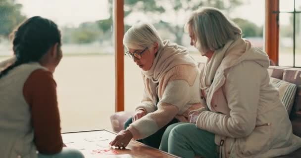 Bingo Amigos Mayores Mujeres Emocionados Una Casa Retiro Con Ganar — Vídeos de Stock
