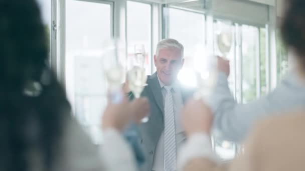 Successo Discorso Champagne Con Uomo Affari Carica Festa Vincitore Affare — Video Stock