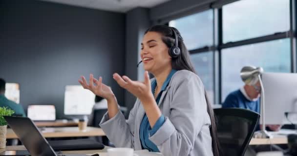 Mujer Feliz Call Center Consultoría Laptop Para Atención Cliente Asesoría — Vídeo de stock