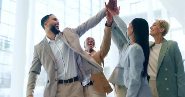 Gente Negocios Cinco Aplausos Por Trabajo Equipo Apoyo Colaboración Metas — Vídeos de Stock
