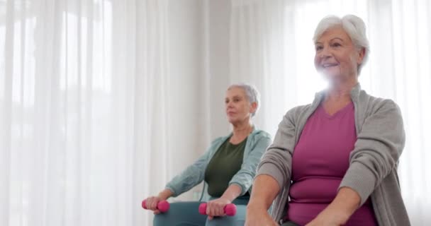 Senior Mulher Haltere Aula Para Treino Exercício Treinamento Juntos Levantamento — Vídeo de Stock