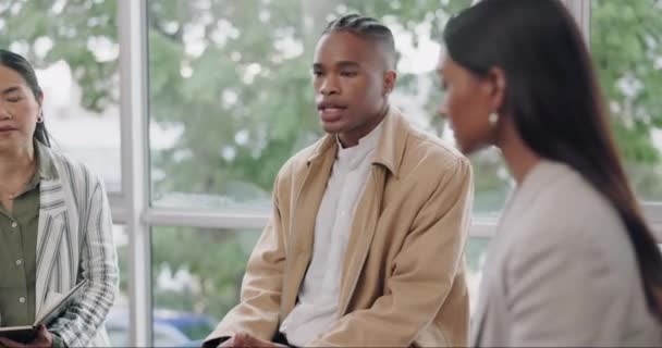 Psychology Comfort Black Man Support Group Talk Trauma Problem Depression — Stock Video