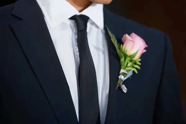 Closeup Moda Sau Floare Costum Nunta Tuxedo Sau Jachetă Haine — Fotografie, imagine de stoc