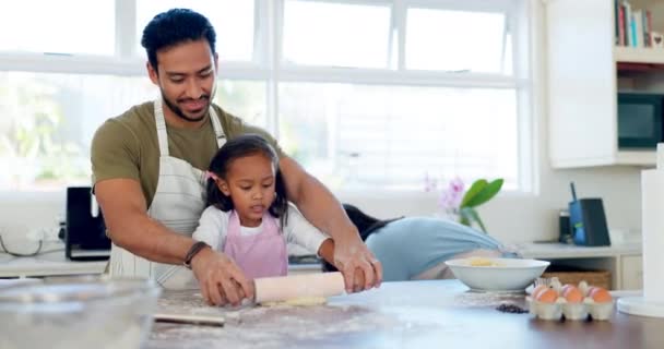 Cucinare Insegnare Aiutare Con Famiglia Cucina Cibo Colazione Biscotti Felice — Video Stock