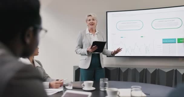 Női Prezentáció Üzleti Találkozó Képernyő Információk Javaslat Megállapodás Adatok Növelésére — Stock videók