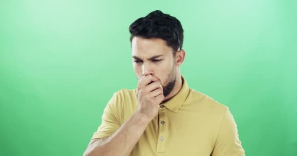 Πράσινη Οθόνη Άνθρωπος Και Βήχας Για Πονόλαιμο Κρυολόγημα Και Γρίπη — Αρχείο Βίντεο