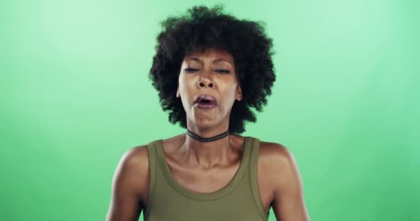 Πράσινη Οθόνη Γυναίκα Και Βήχας Για Πονόλαιμο Γρίπη Και Κρυολόγημα — Αρχείο Βίντεο