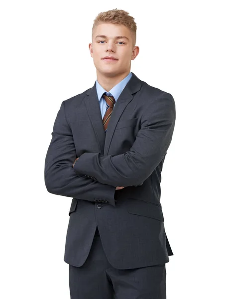 Young Businessman Portrait Arms Crossed Smile Studio Startup Career Confidence — Stock Photo, Image