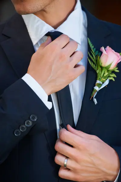 Man Groom Closeup Fashion Formal Elegant Suit Stylish Wedding Commitment — Stock Photo, Image