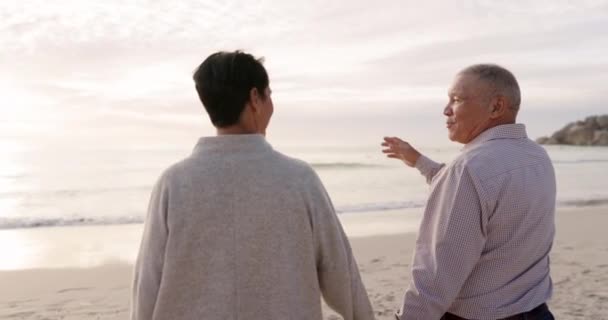 Senior Couple Beach Holding Hands Outdoor Sunset Love Care Quality — ストック動画