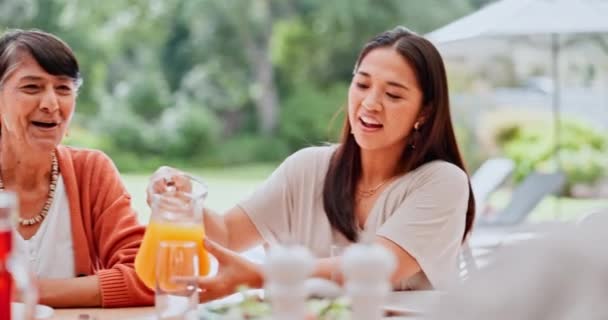 Aile Içki Meyve Suyu Akşam Yemeği Parti Gülümsemeli Kaynaşmalı Muhabbetli — Stok video