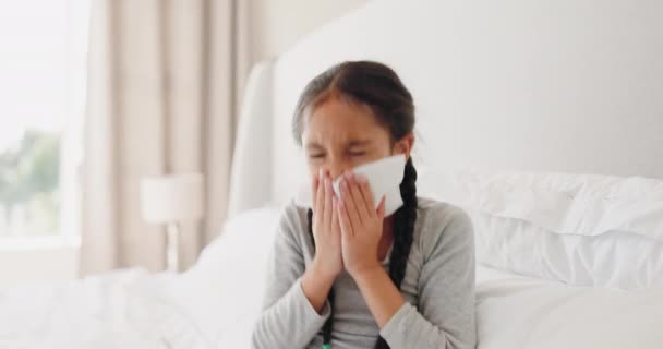 Hálószoba Szövet Tüsszentés Gyermek Beteg Influenzavírus Sinus Hideg Vagy Fertőzés — Stock videók
