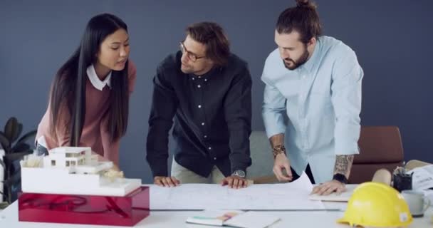 Architectuur Team Planning Blauwdruk Kantoor Voor Het Opbouwen Van Ideeën — Stockvideo