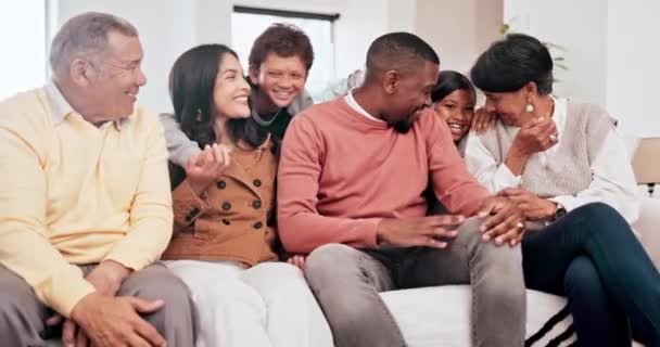 Happy Conversation Big Family Sofa Home Bonding Together Weekend Smile — Stock Video