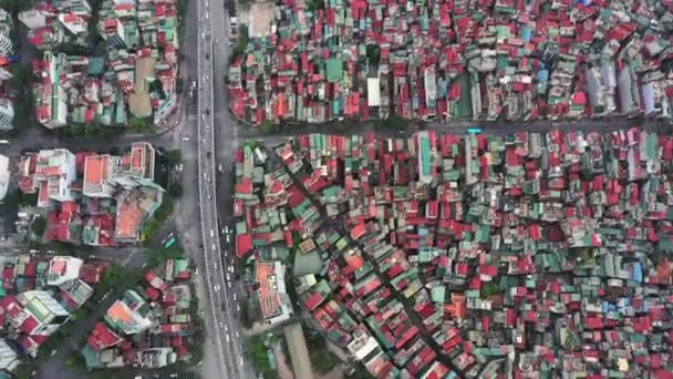 Drone Aéreo Cidade Casas Com Tráfego Rua Hanói Vietnã Transporte — Vídeo de Stock