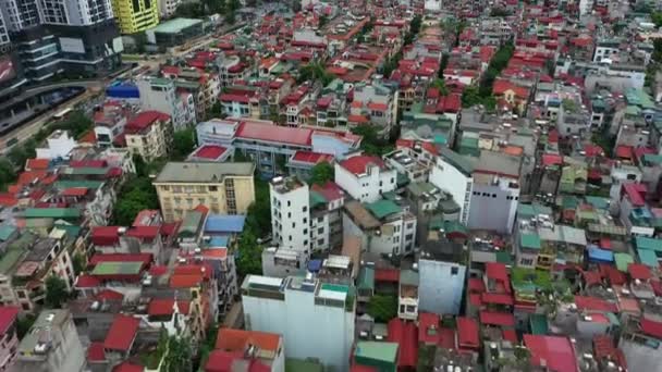 Skyline Manzara Şehir Insansız Hava Aracı Ile Aşırı Nüfus Şehir — Stok video