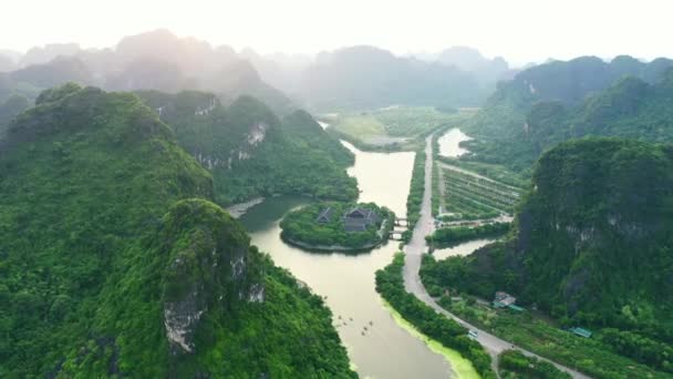 Paisaje Montañas Con Bosques Ríos Drones Viajes Ambiente Selvático Vietnam — Vídeos de Stock