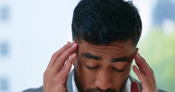 Burnout Kopfschmerzen Depressionen Und Das Gesicht Des Menschen Stress Über — Stockvideo