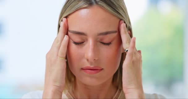 Головний Біль Психічне Здоров Стрес Обличчя Жінки Сумні Через Помилку — стокове відео