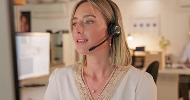 Call Centrum Komunikace Žena Kanceláři Pro Zákaznický Servis Podporu Help — Stock video