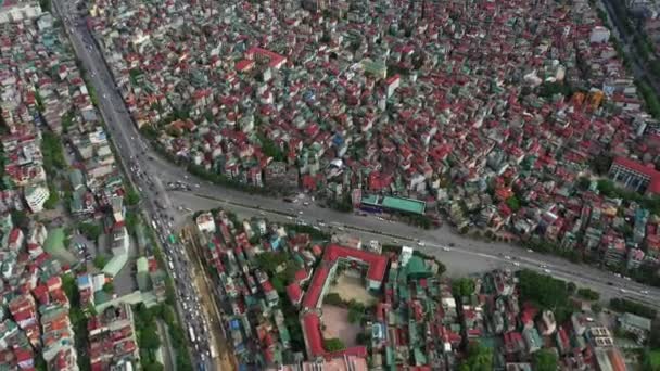 Aerial City Crowded City Vietnam Asia Roads Cars Traffic Country — Stock Video