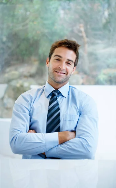 Business Man Portrait Arms Crossed Career Leadership Happy Job Confidence — Stock Photo, Image